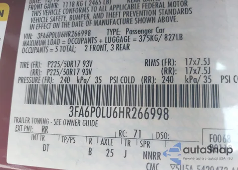 2017 Ford Fusion Hybrid Se из США, поврежденный, VIN 3FA6P0LU6HR266998